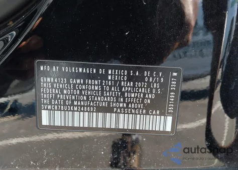 2019 Volkswagen Jetta 1.4T R-Line/1.4T S/1.4T Se z USA, uszkodzony, nr VIN 3VWCB7BU3KM248692